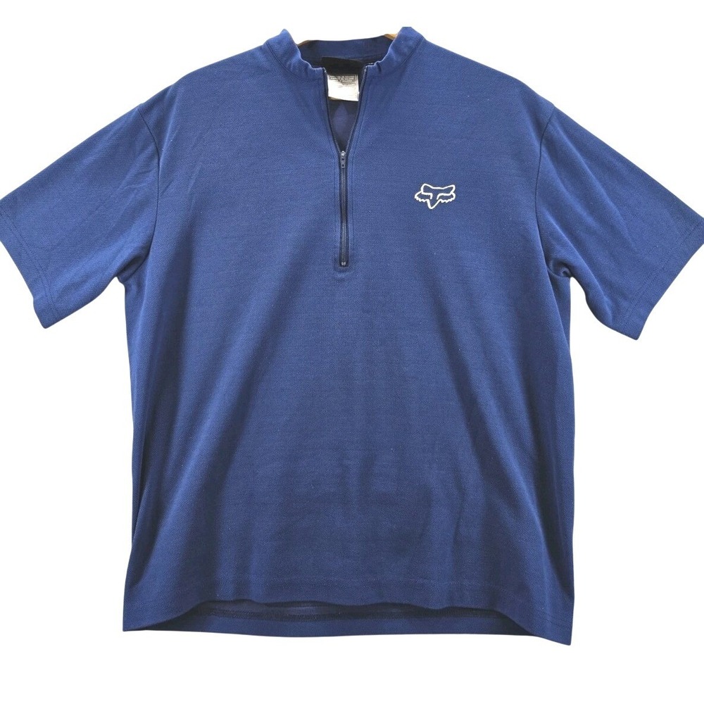 Fox Racing Shirt Men XL Blue 1/4 Zip Back Pocket Cycling Activewear Short Sleeve